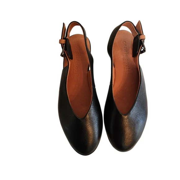 NWOB Gentle Souls Noemi Black Leather Low Wedge Slingback Size 7.5 - Picture 3 of 10